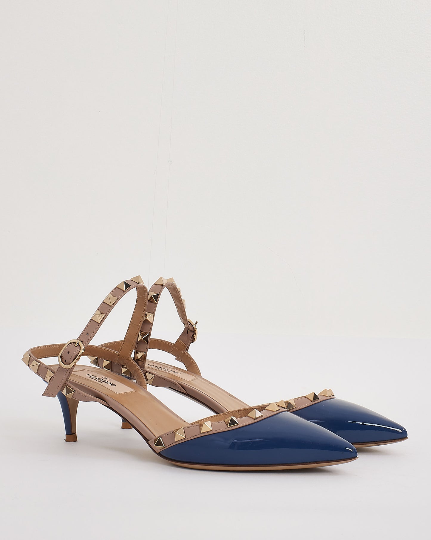 Valentino Blue Patent Leather Rockstud Ankle Strap 50 mm Pumps - 37.5