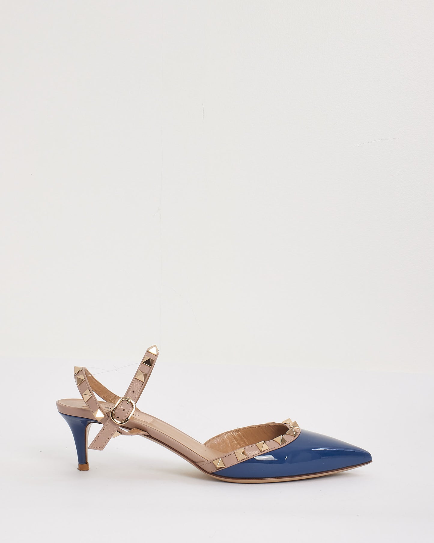 Valentino Blue Patent Leather Rockstud Ankle Strap 50 mm Pumps - 37.5