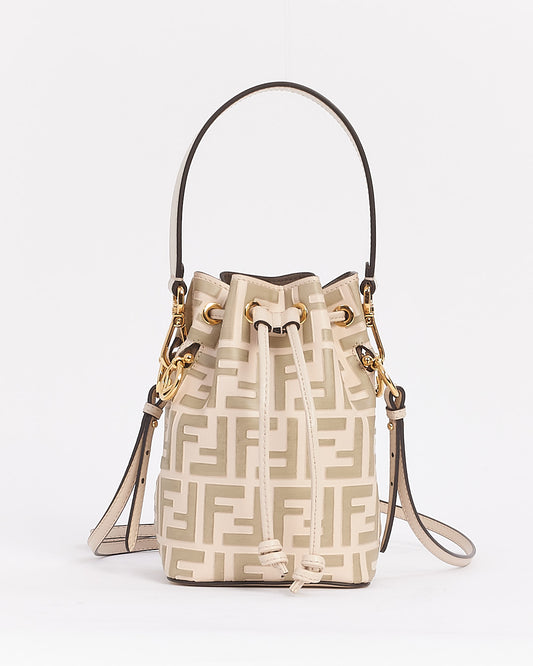 Fendi White PVC and Leather Zucca Print Mini "Mon Tresor" Drawstring Bucket Bag