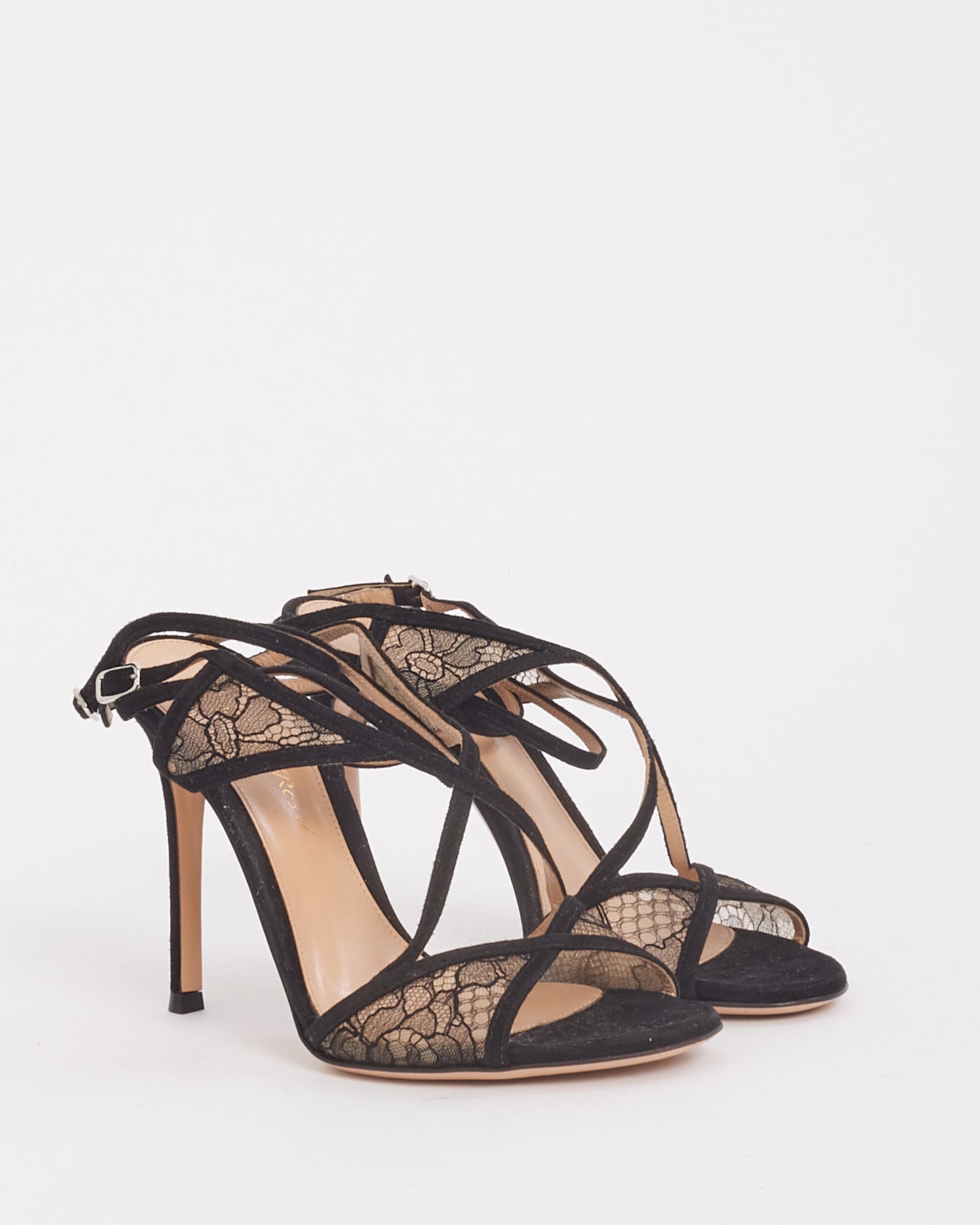 Gianvito Rossi Black Suede Leather& Lace Sandals - 35.5