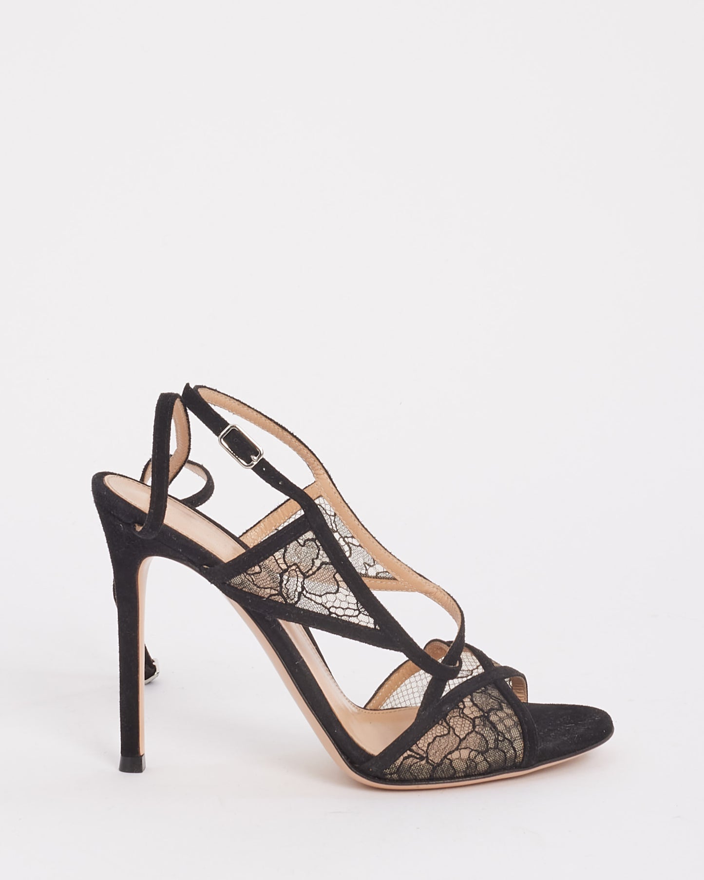 Gianvito Rossi Black Suede Leather& Lace Sandals - 35.5