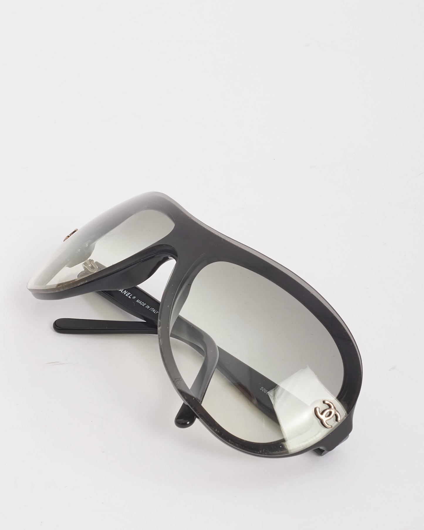 Chanel Black Acetate Shield 5066 Aviator Sunglasses