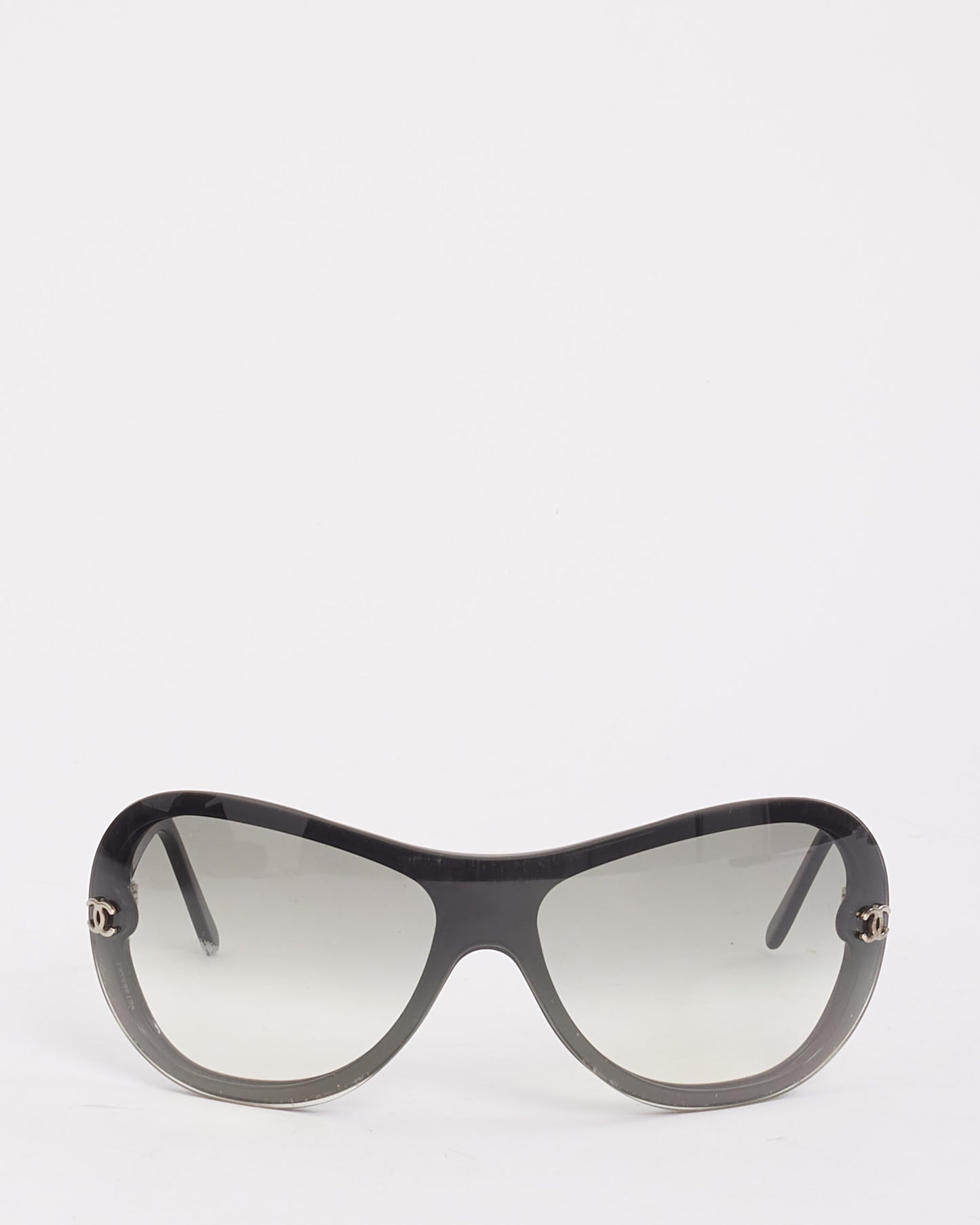 Chanel Black Acetate Shield 5066 Aviator Sunglasses