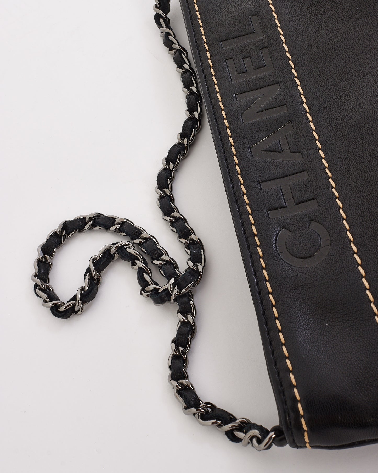 Chanel Black Leather LAX Pochette Chain Shoulder Bag