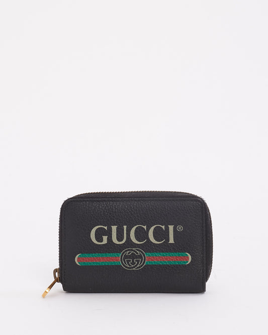 Gucci Black Leather Logo Zip Around Card Case Wallet