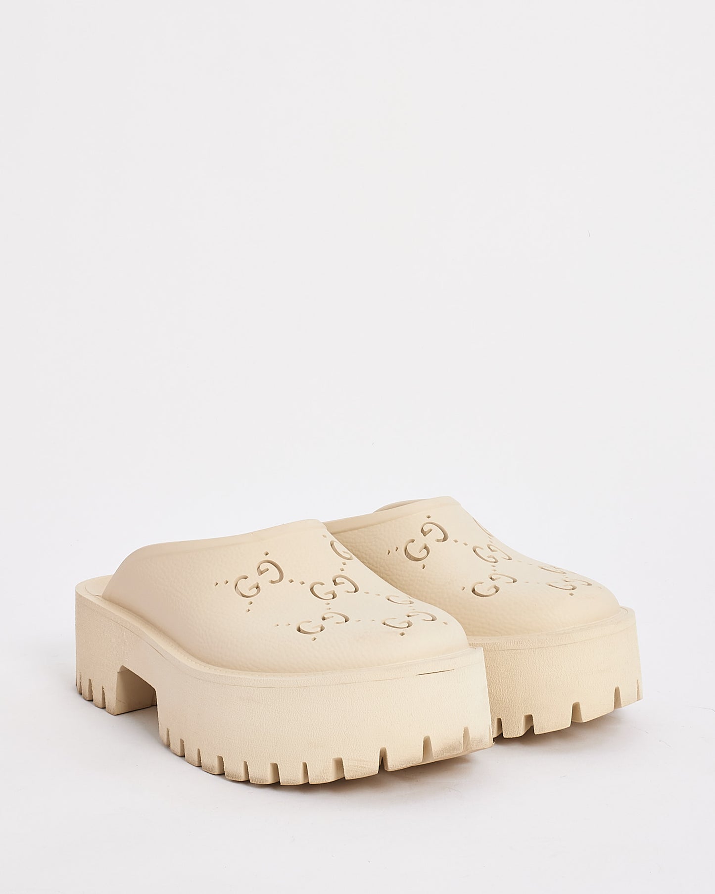 Gucci White Rubber Perforated G Platform Sandals - 39