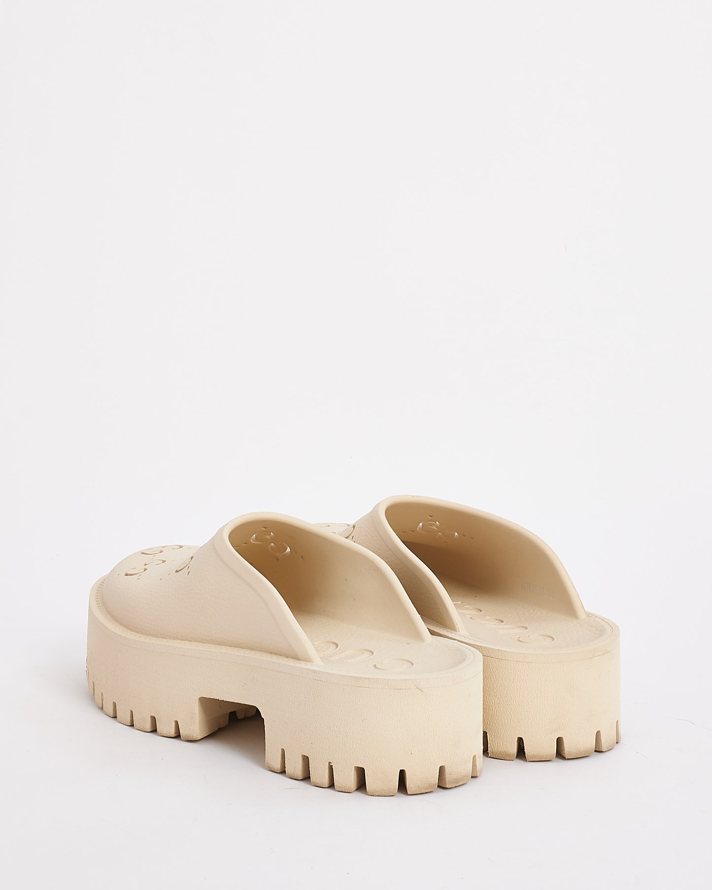 Gucci White Rubber Perforated G Platform Sandals - 39