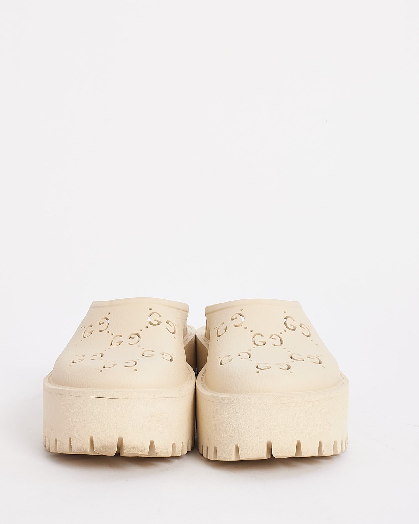 Gucci White Rubber Perforated G Platform Sandals - 39