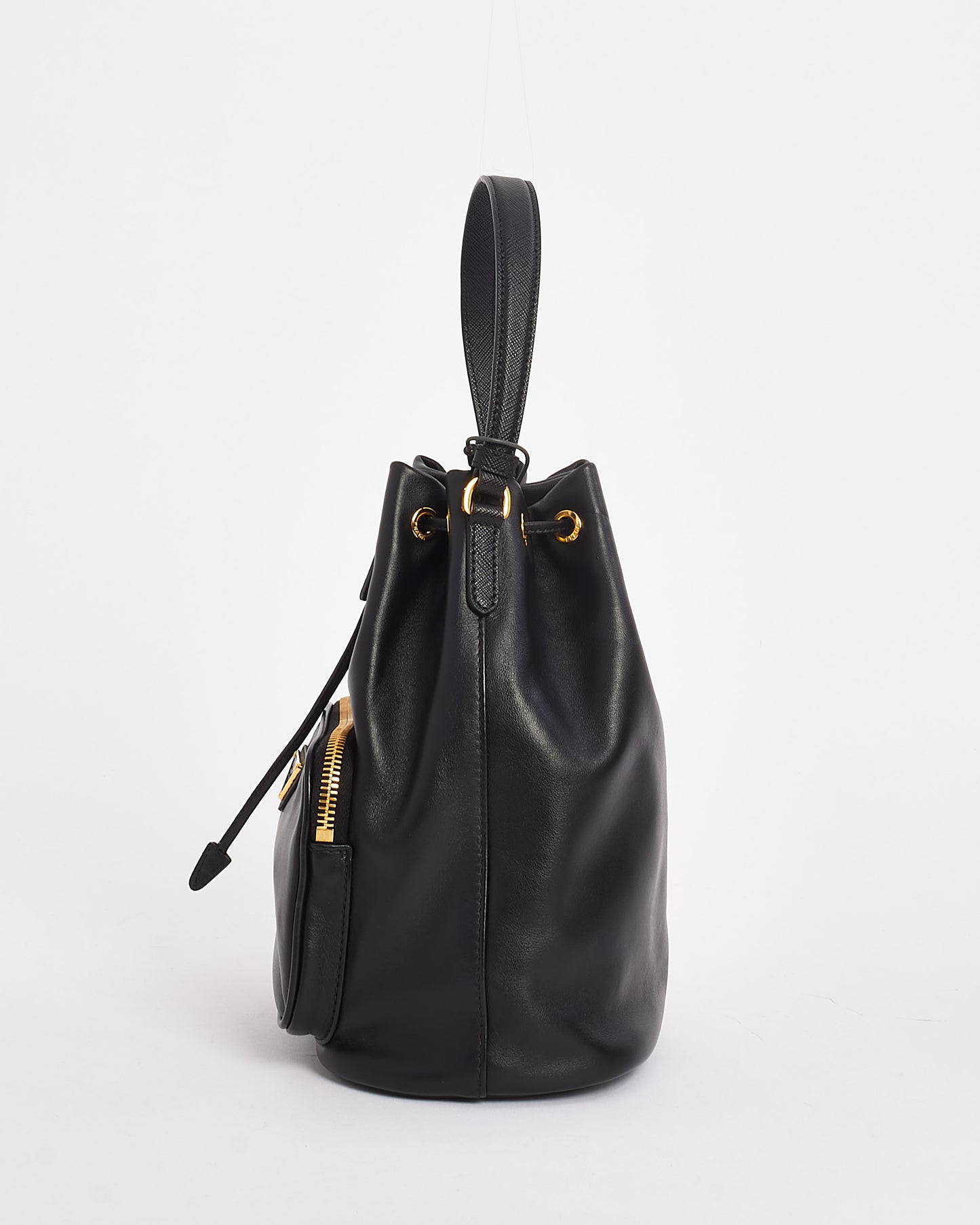 Prada Black Leather Duet Bucket Crossbody Bag