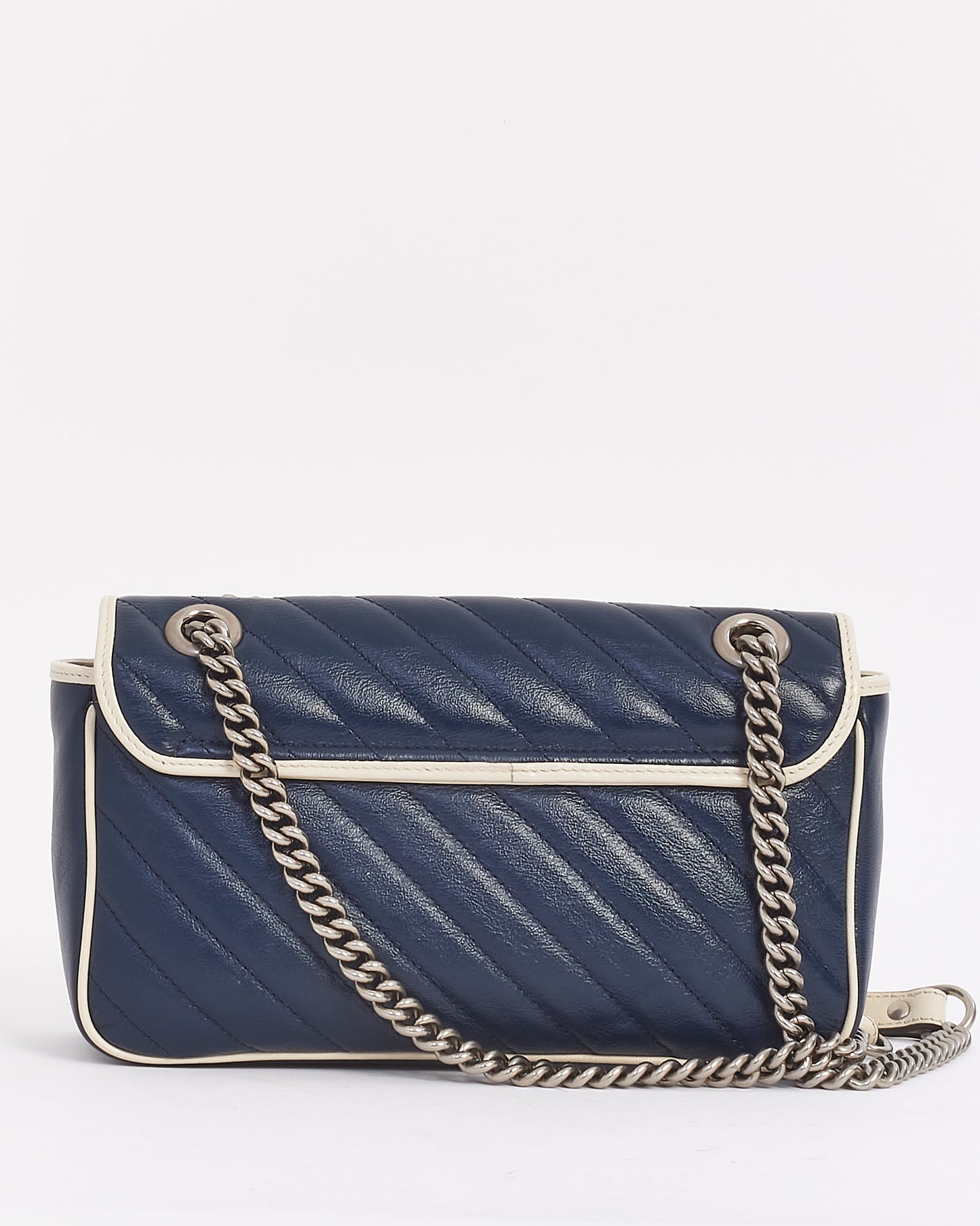 Gucci Navy and White Matlasse Leather Small Marmont Torchon Shoulder Bag