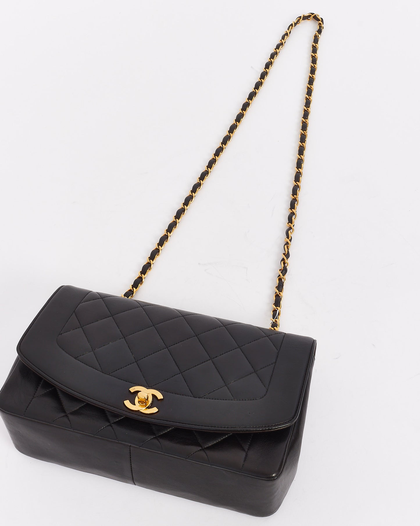 Chanel Vintage Black Leather Medium Diana Flap Shoulder Bag