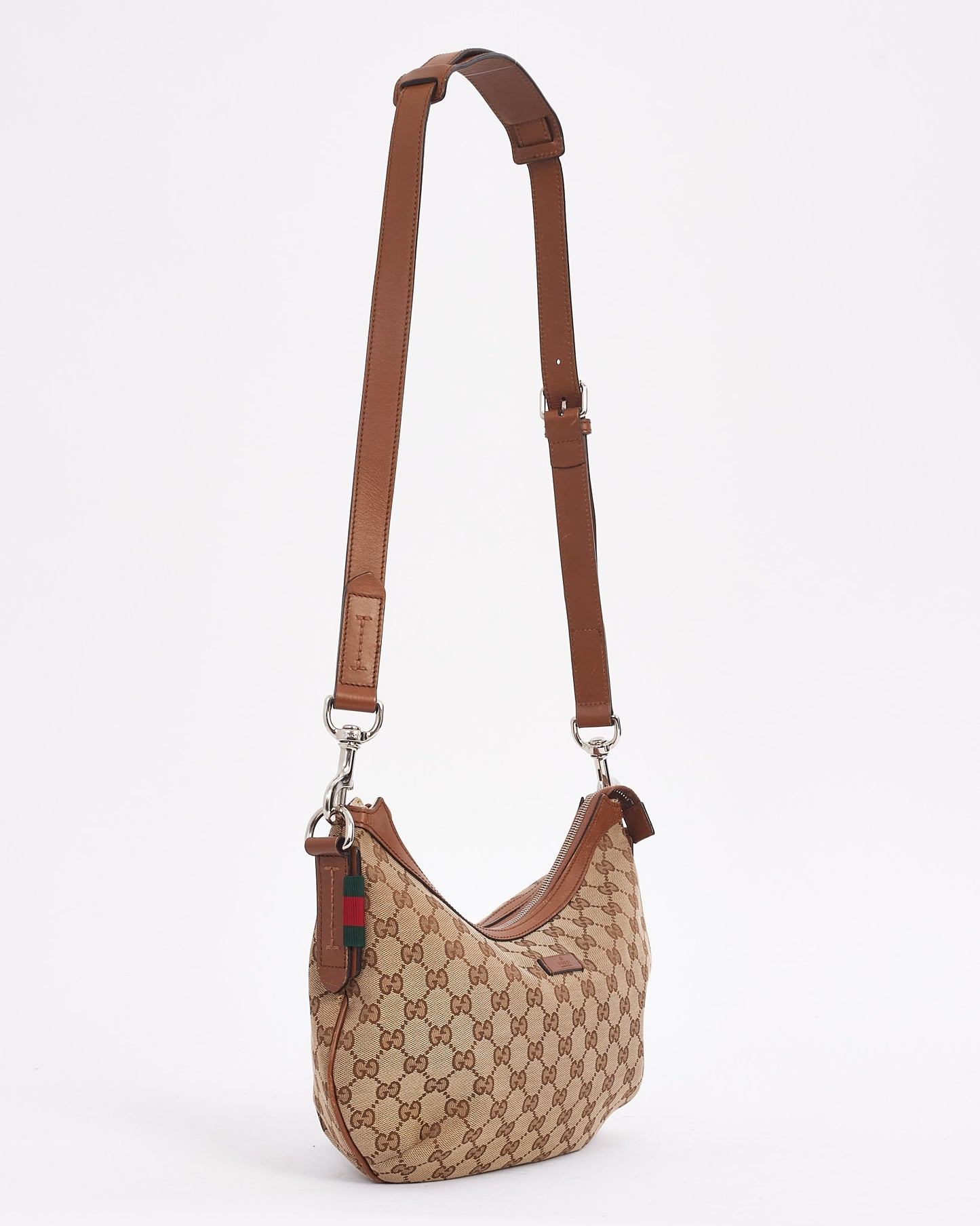 Gucci Tan Canvas GG Monogram Half Moon Crossbody Bag