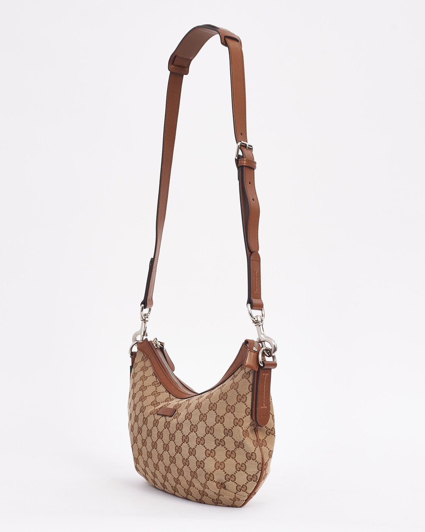 Gucci Tan Canvas GG Monogram Half Moon Crossbody Bag