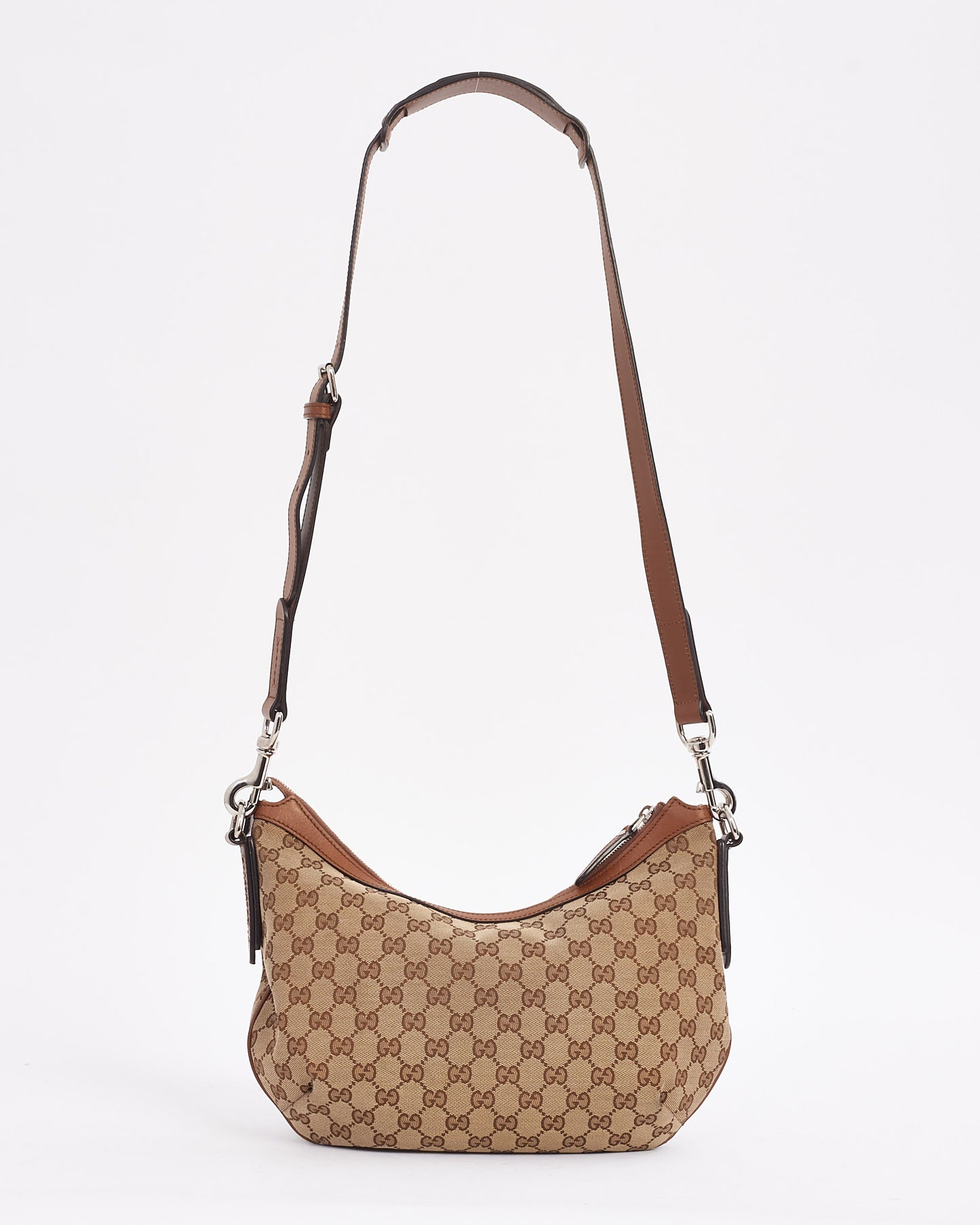 Gucci Tan Canvas GG Monogram Half Moon Crossbody Bag