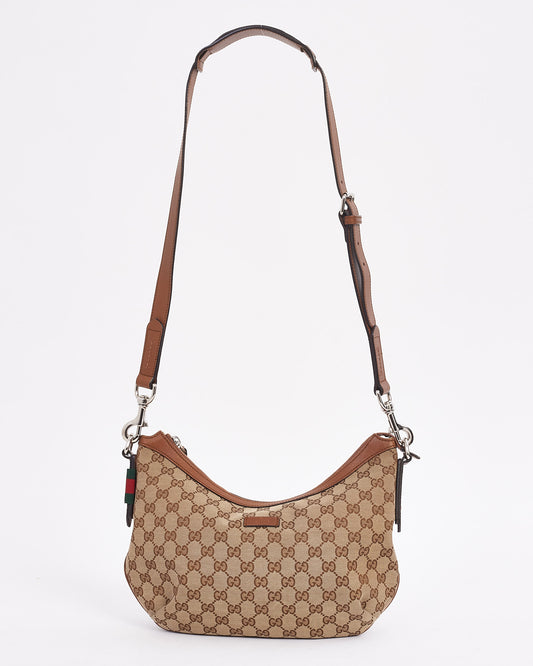 Gucci Tan Canvas GG Monogram Half Moon Crossbody Bag