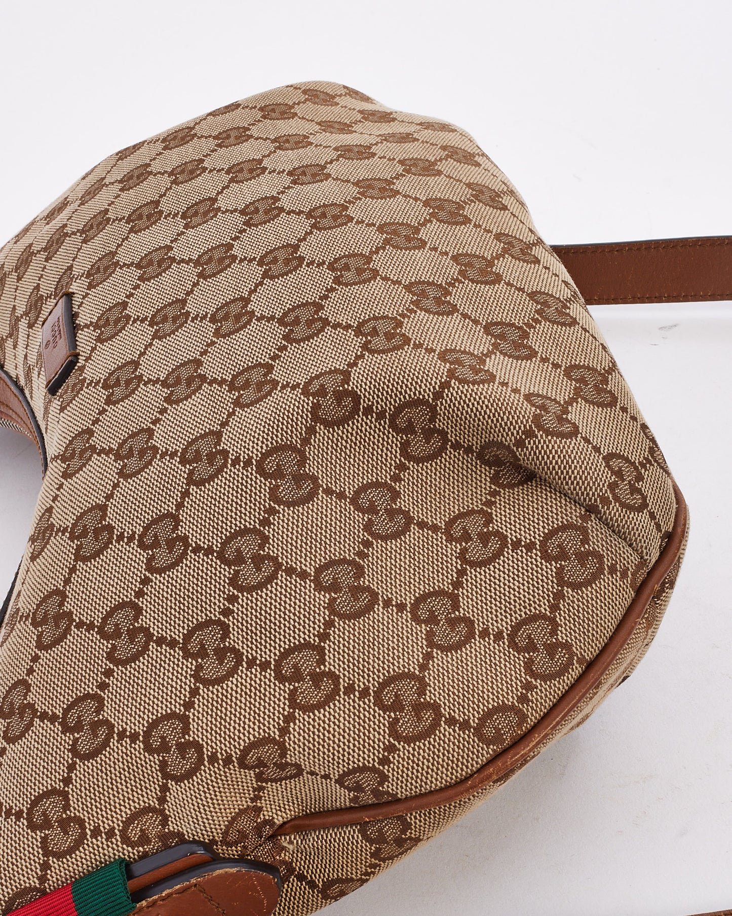 Gucci Tan Canvas GG Monogram Half Moon Crossbody Bag