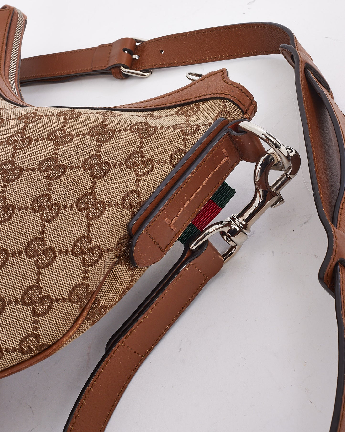 Gucci Tan Canvas GG Monogram Half Moon Crossbody Bag