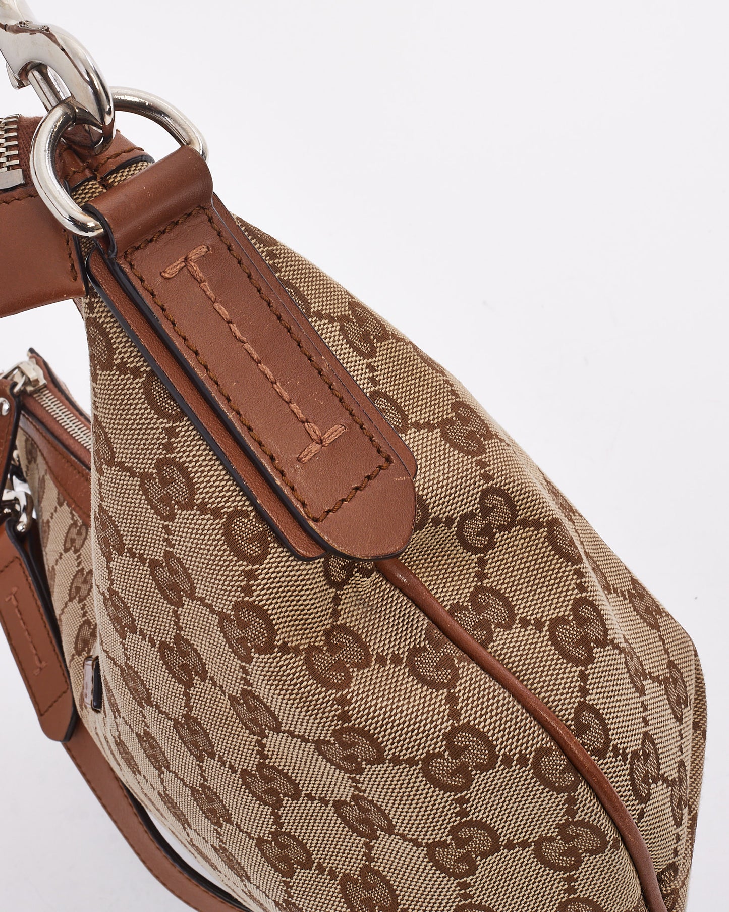 Gucci Tan Canvas GG Monogram Half Moon Crossbody Bag