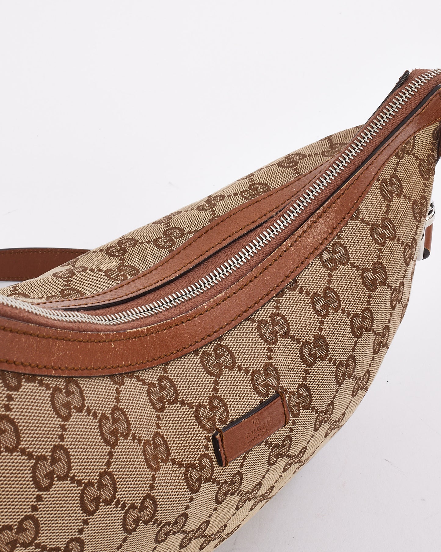 Gucci Tan Canvas GG Monogram Half Moon Crossbody Bag