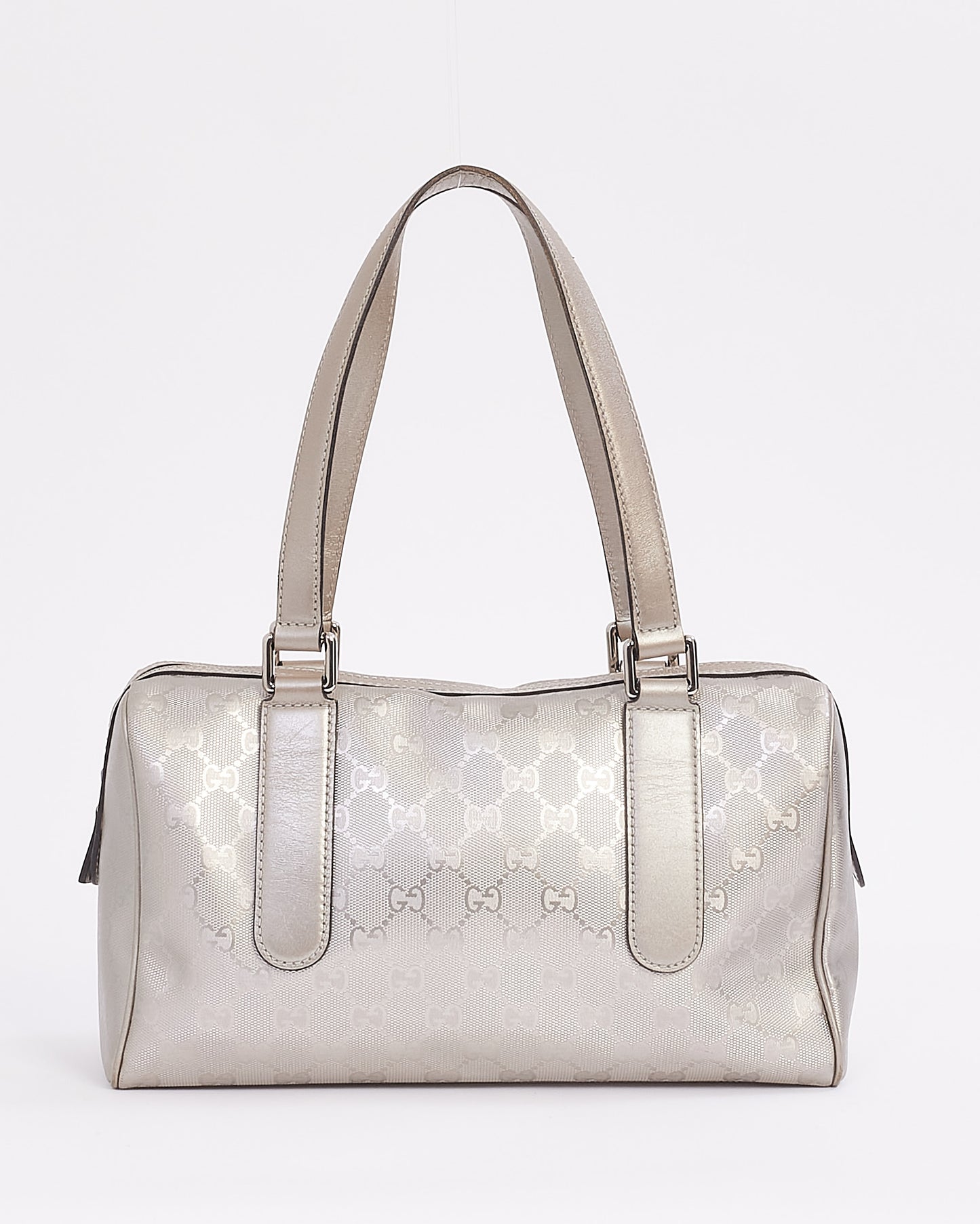 Gucci Silver GG Monogram Imprime Canvas Small Boston Bag