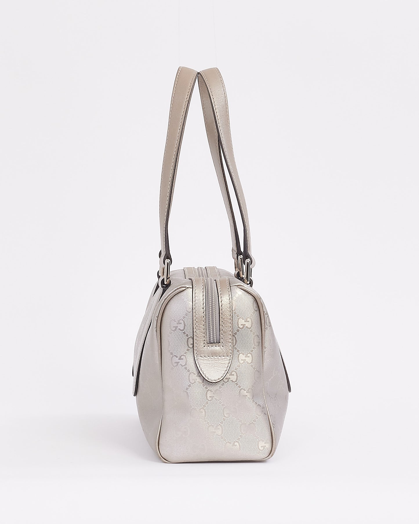 Gucci Silver GG Monogram Imprime Canvas Small Boston Bag