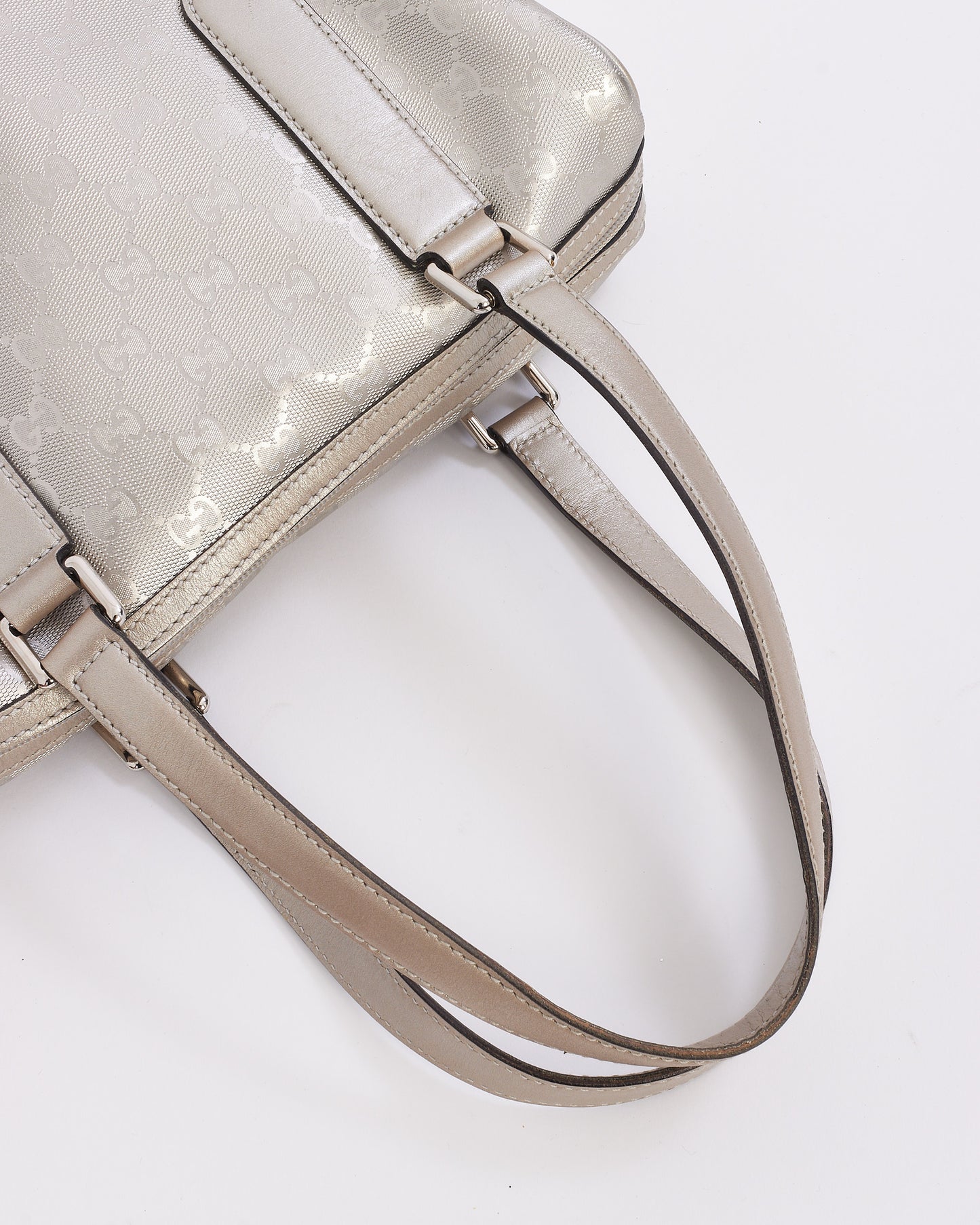 Gucci Silver GG Monogram Imprime Canvas Small Boston Bag