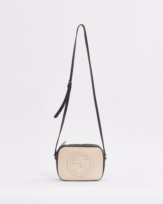 Gucci White and Black Leather GG Soho Disco Crossbody Bag