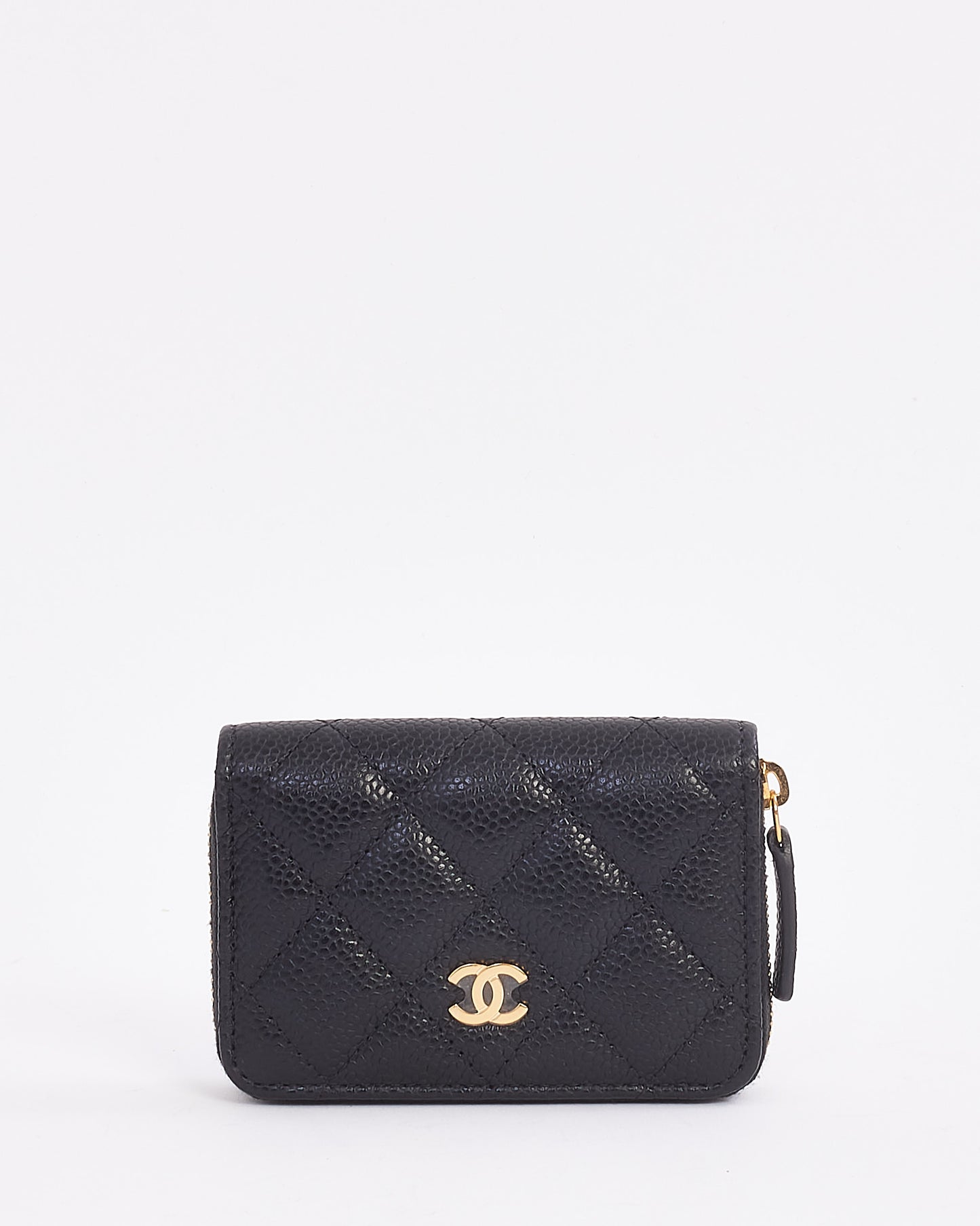 Porte-monnaie zippé classique en cuir caviar noir Chanel