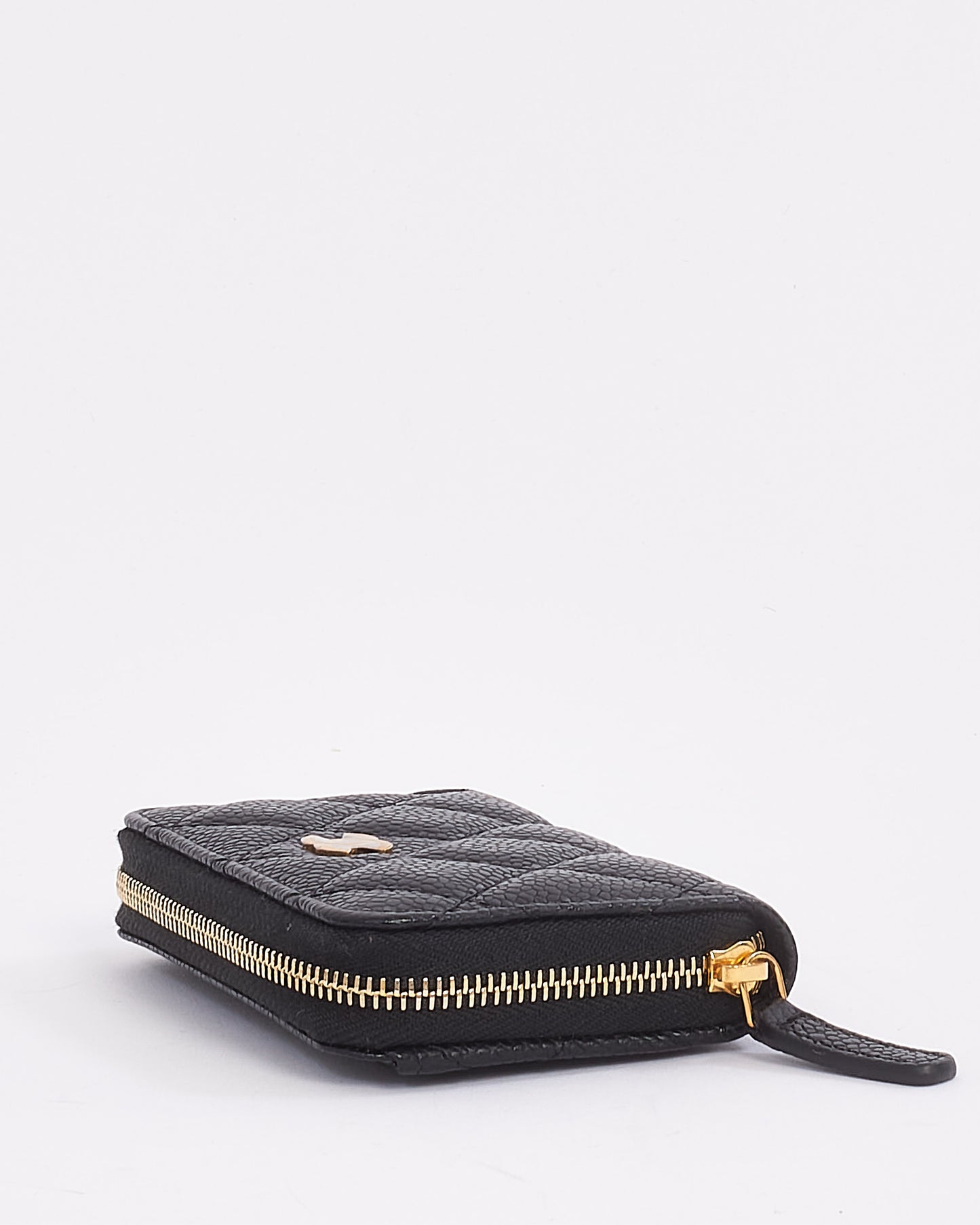 Porte-monnaie zippé classique en cuir caviar noir Chanel