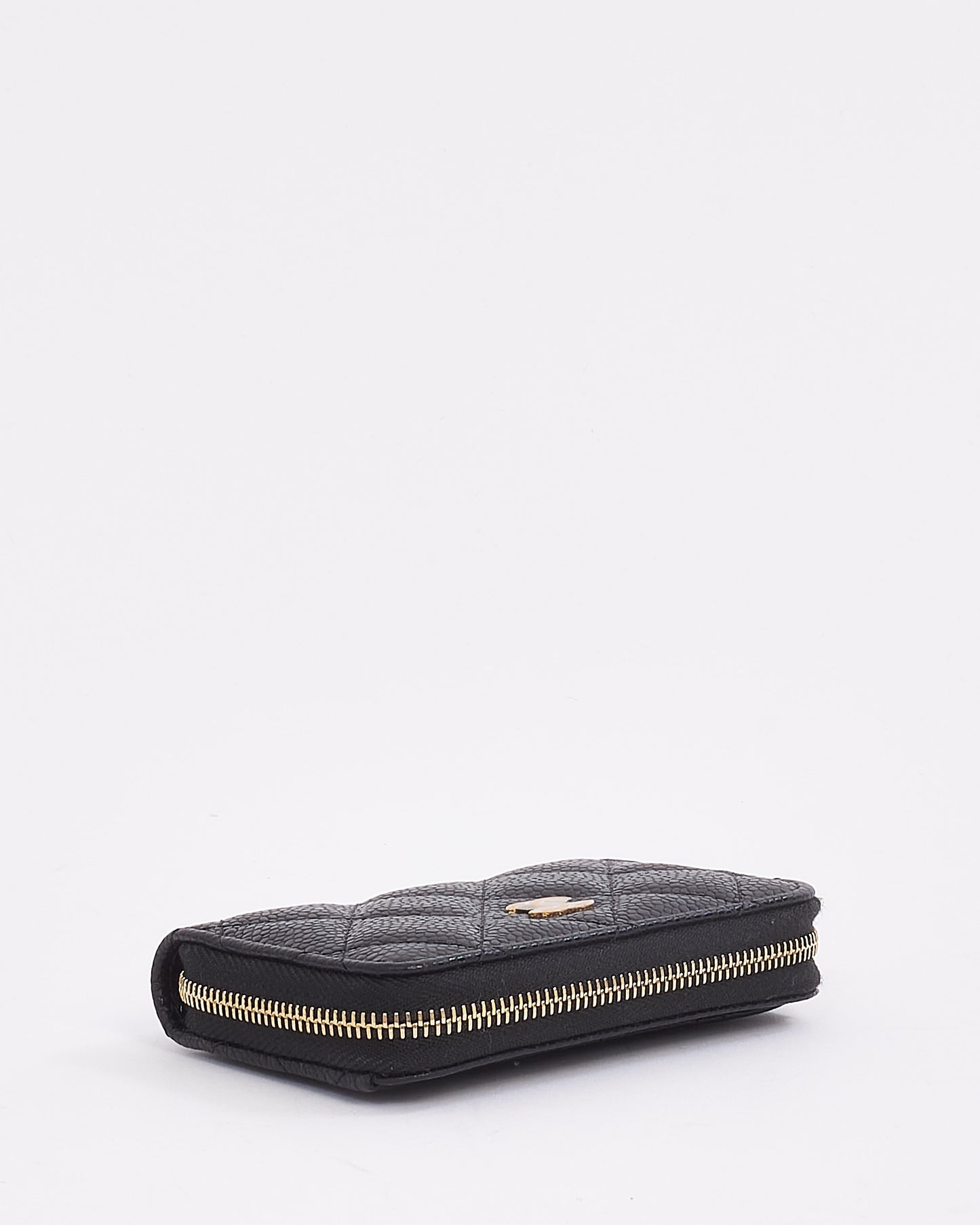 Porte-monnaie zippé classique en cuir caviar noir Chanel