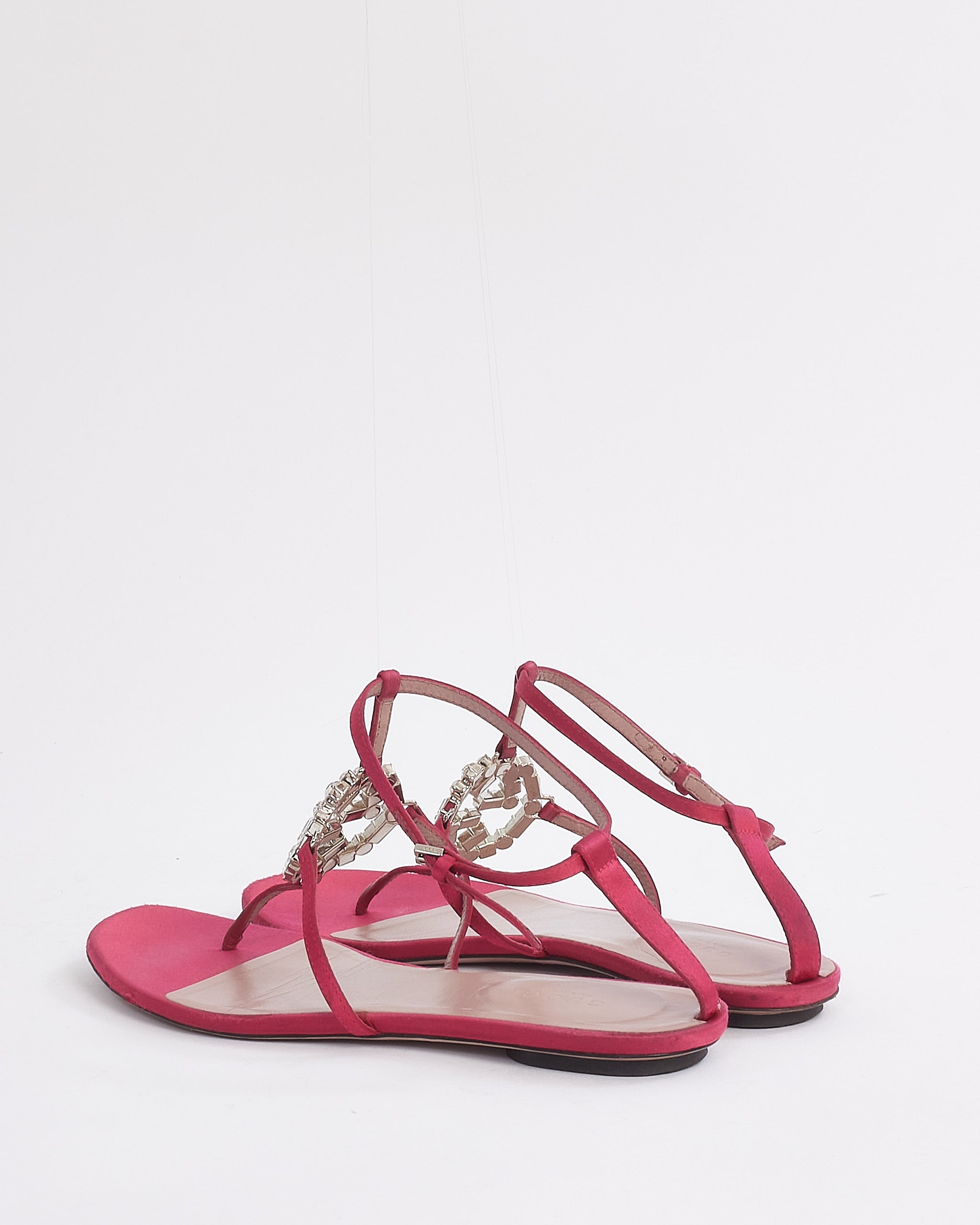 Buy Gucci Fuchsia Satin GG Crystal Sandals 37.5 Authenticated Pre Owned RETYCHE