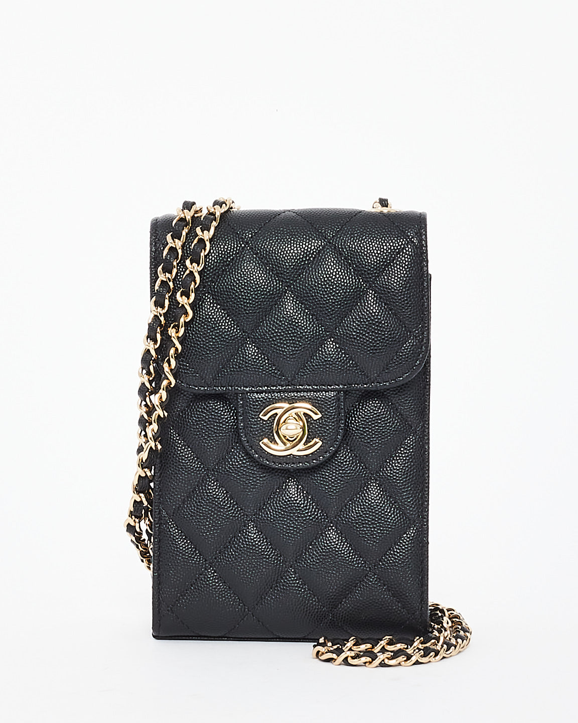 Chanel Black Caviar Quilted Classic Crossbody Phone Case