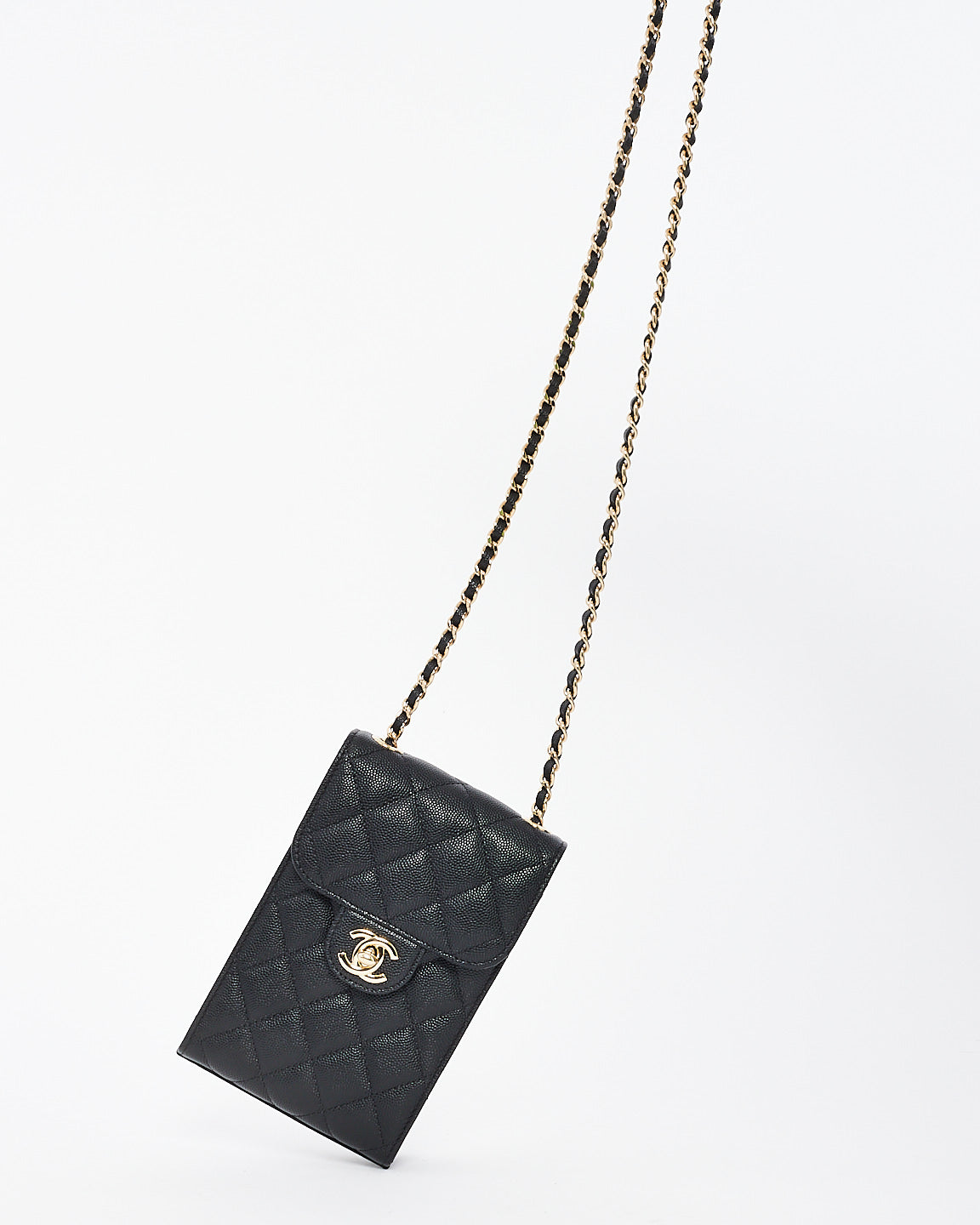 Chanel Black Caviar Quilted Classic Crossbody Phone Case