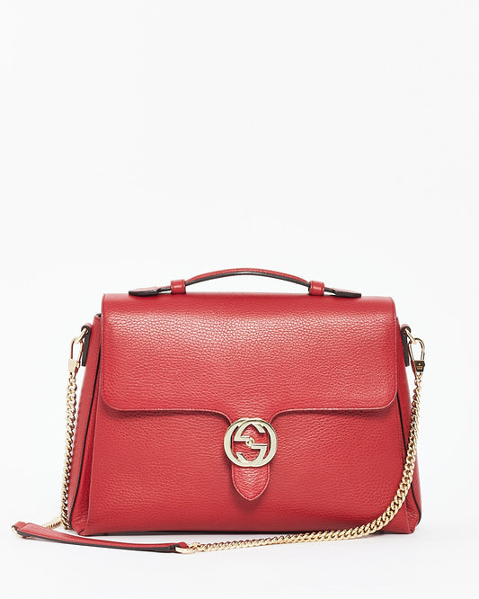 Grand sac fourre-tout convertible en cuir grainé rouge Gucci entrelacé GG Dollar