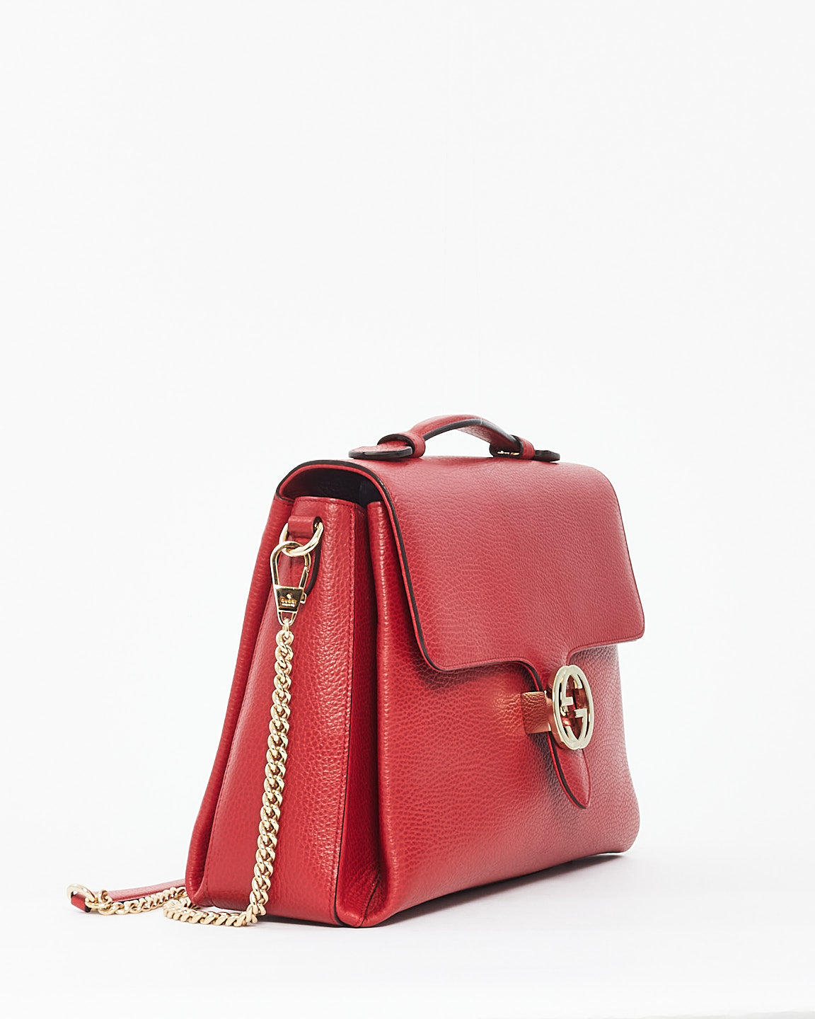 Grand sac fourre-tout convertible en cuir grainé rouge Gucci entrelacé GG Dollar