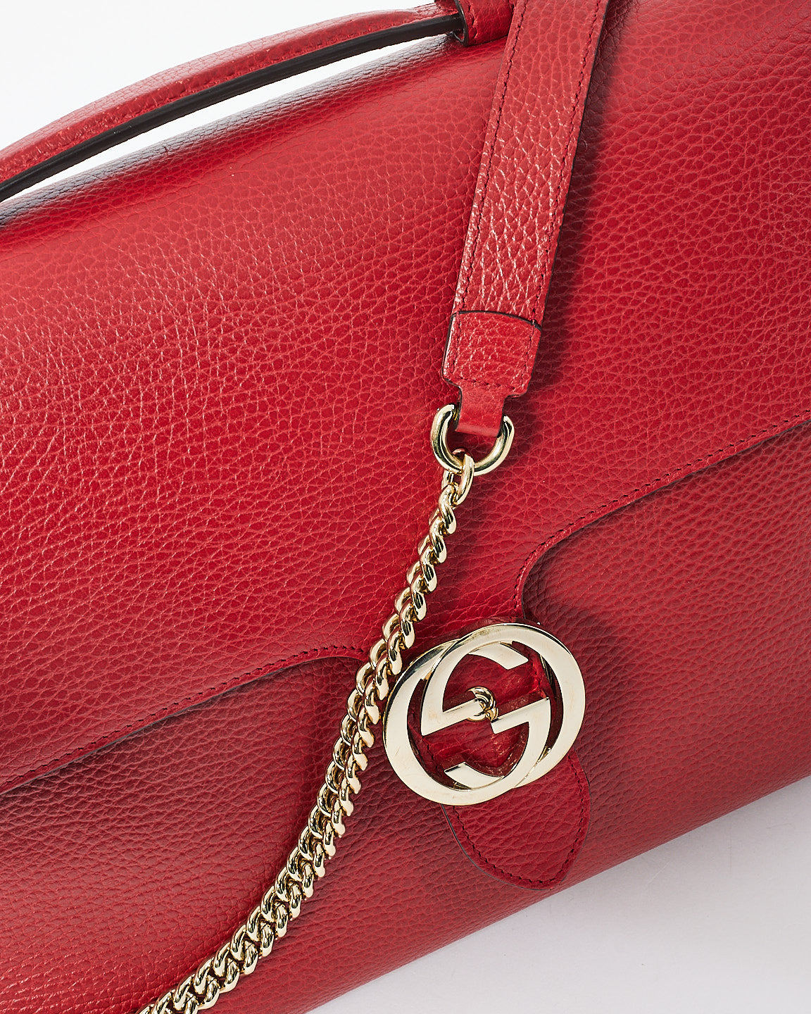 Grand sac fourre-tout convertible en cuir grainé rouge Gucci entrelacé GG Dollar