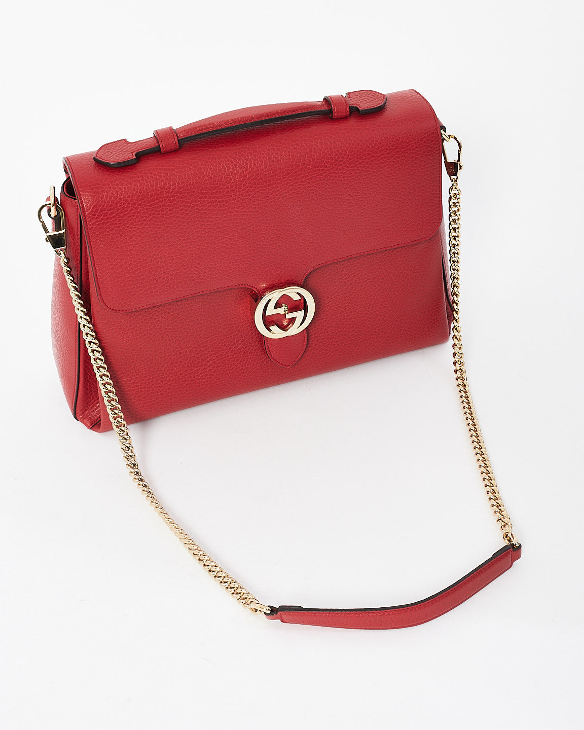 Grand sac fourre-tout convertible en cuir grainé rouge Gucci entrelacé GG Dollar