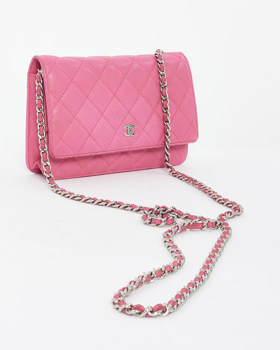 Wallet on chain leather handbag Chanel Pink in Leather - 33283055