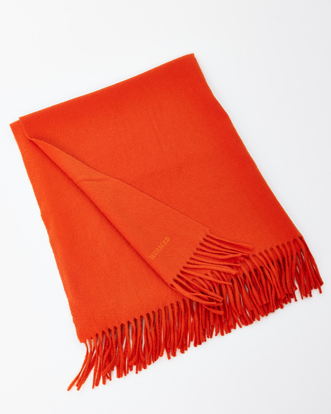 Hermès Orange Cashmere Fringe Scarf