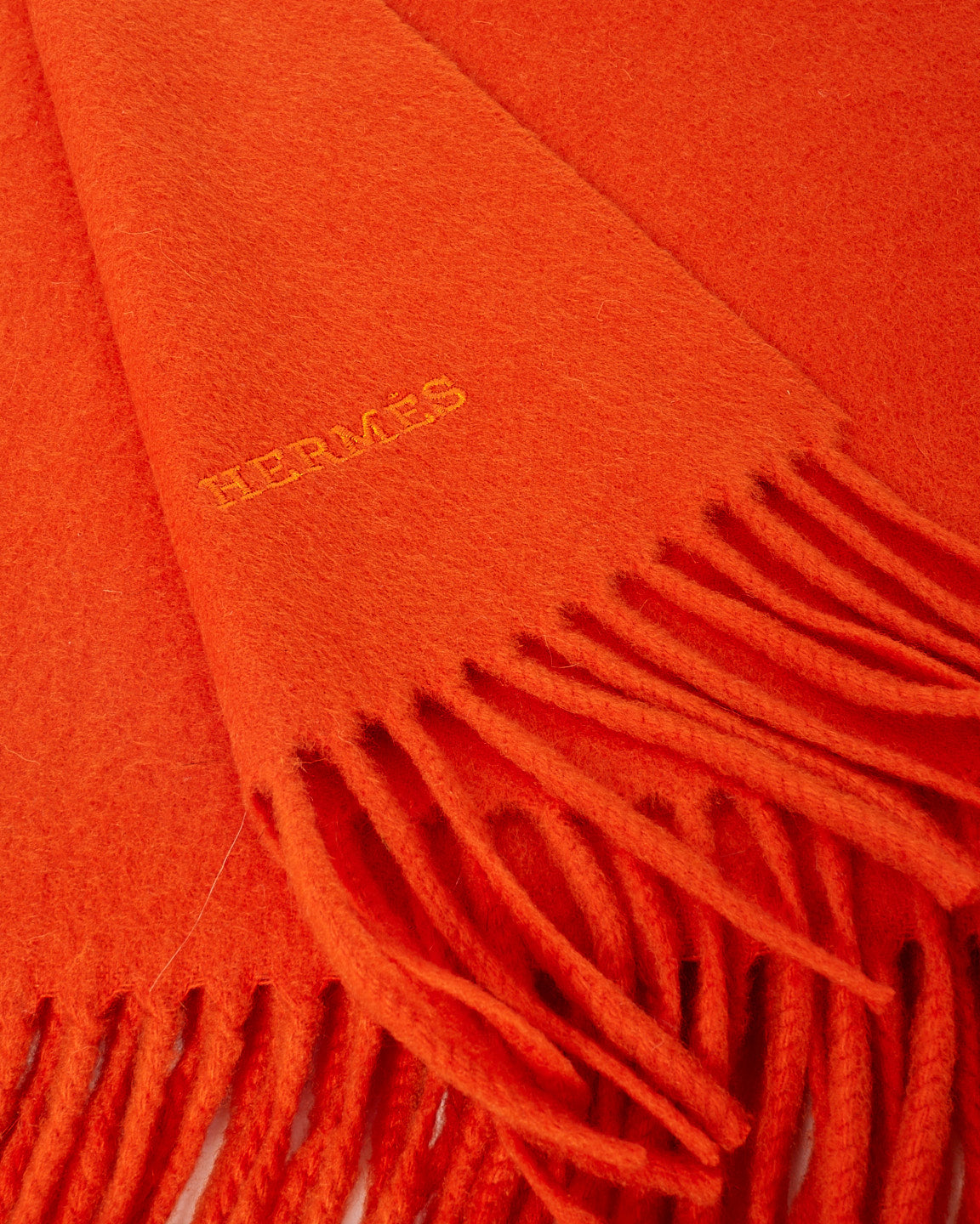 Hermès Orange Cashmere Fringe Scarf