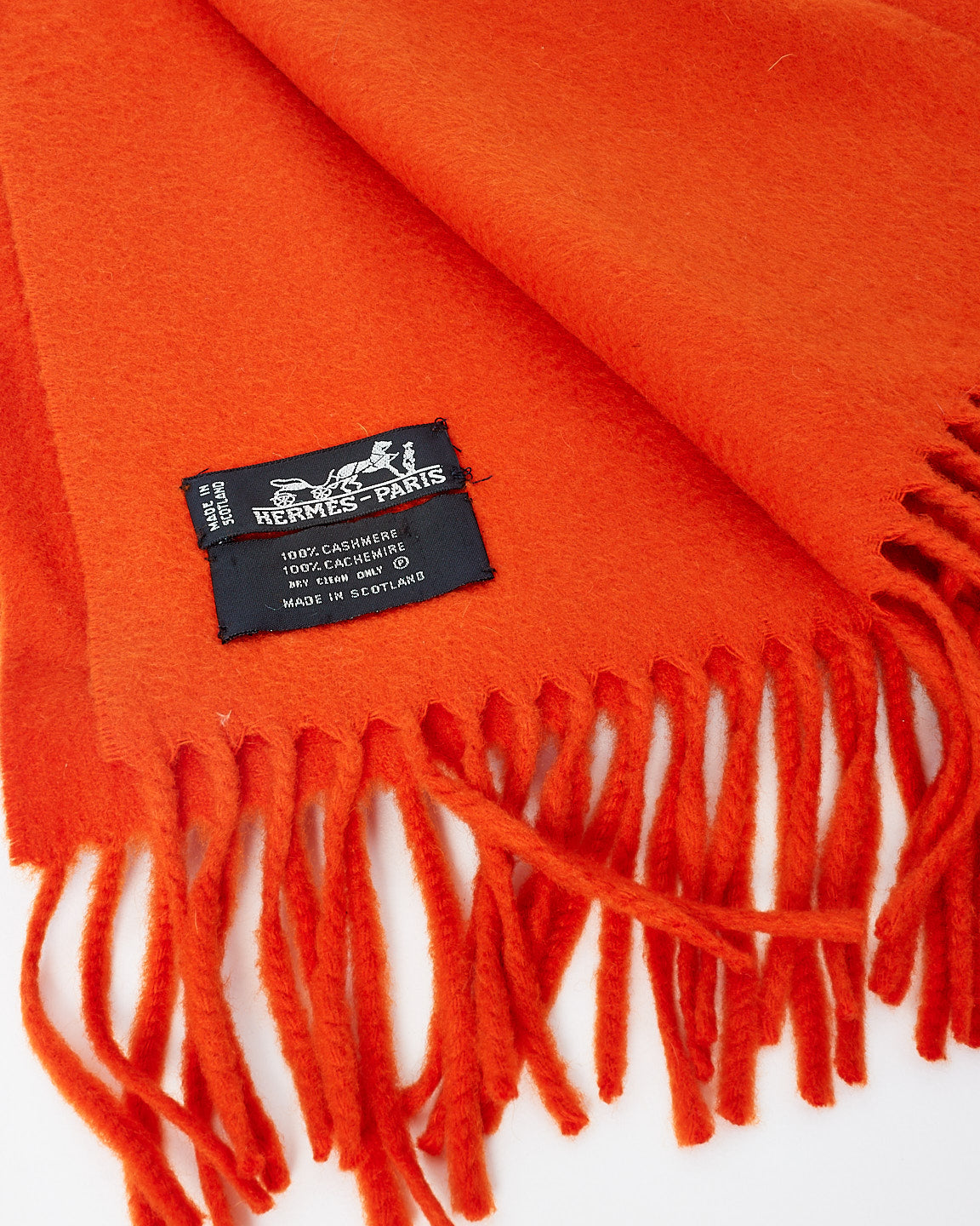 Hermès Orange Cashmere Fringe Scarf