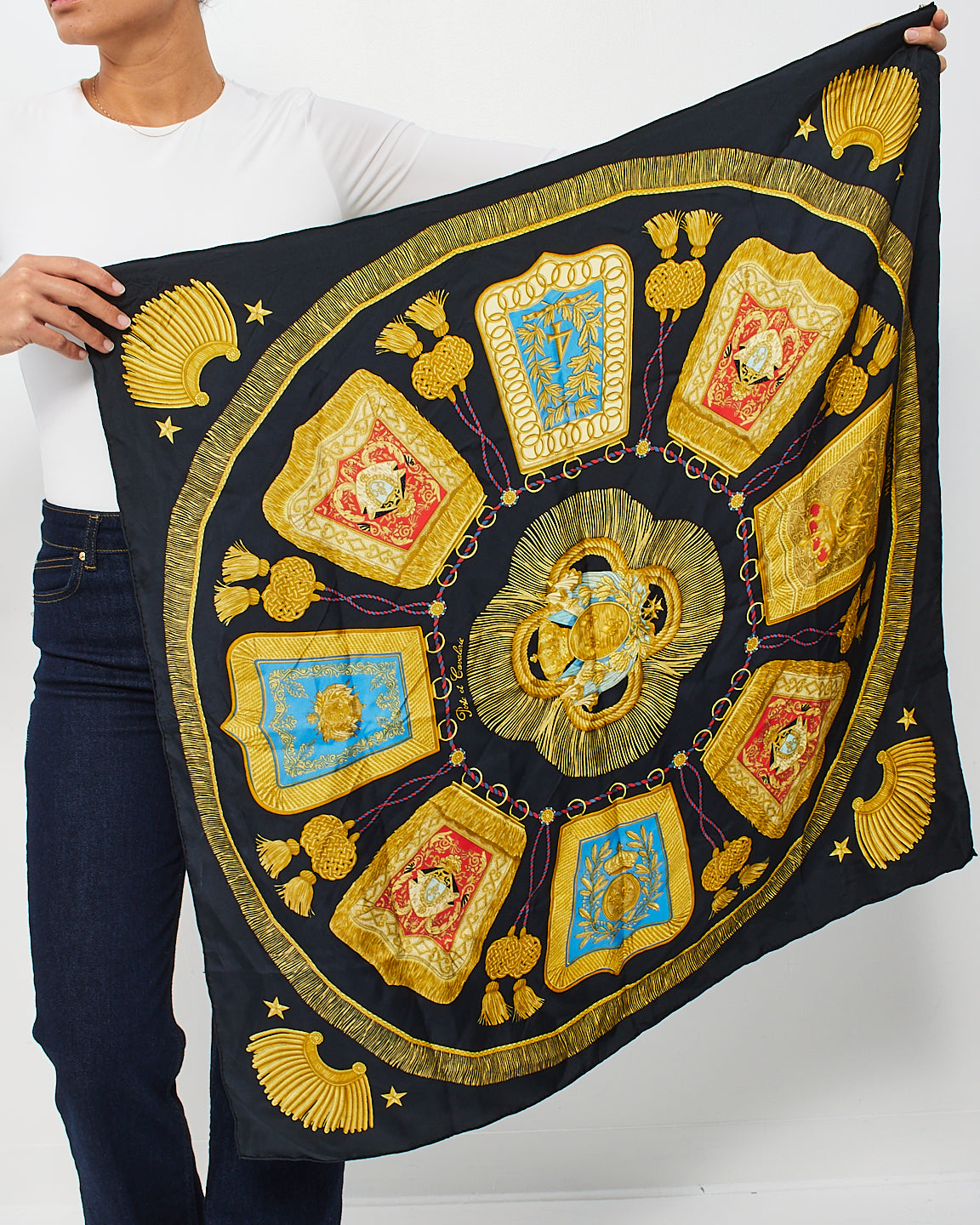 Hermès Navy & Gold Poste et Cavalerie Silk Scarf