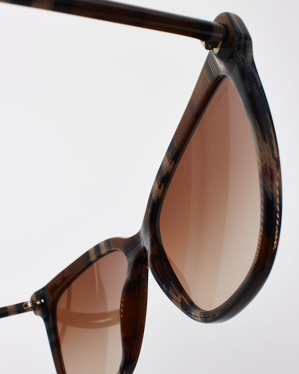 Burberry Brown Acetate Check Print Cat Eye Sunglasses