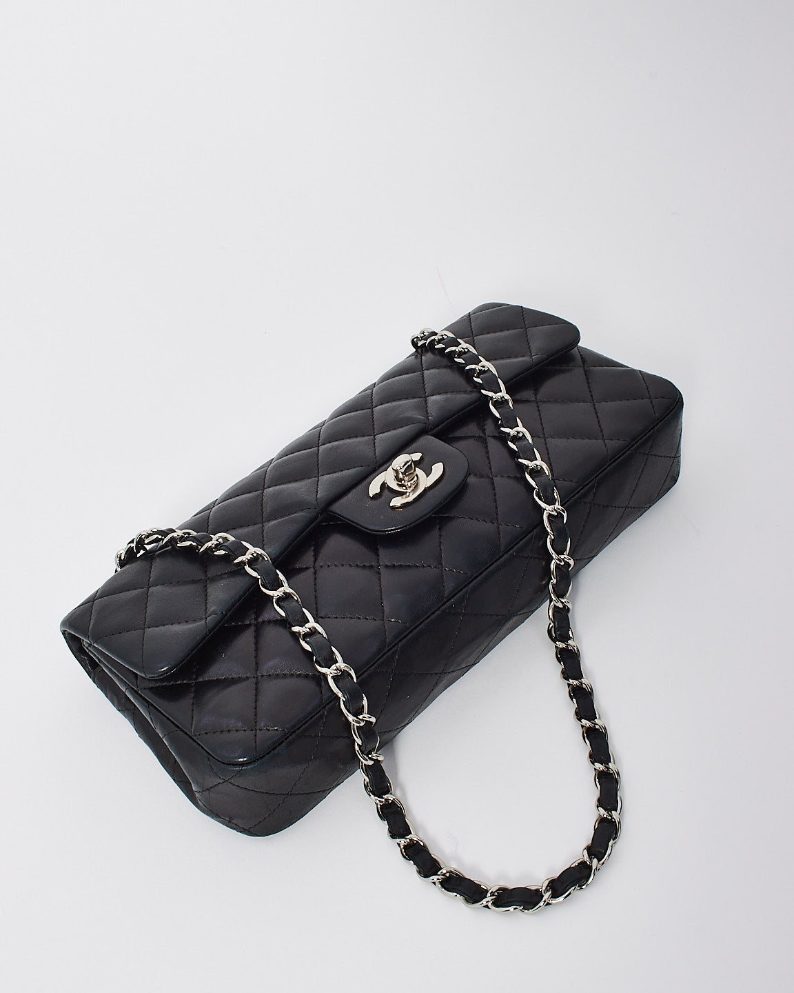 Chanel Black Lambskin Leather East West Shoulder Bag with SHW