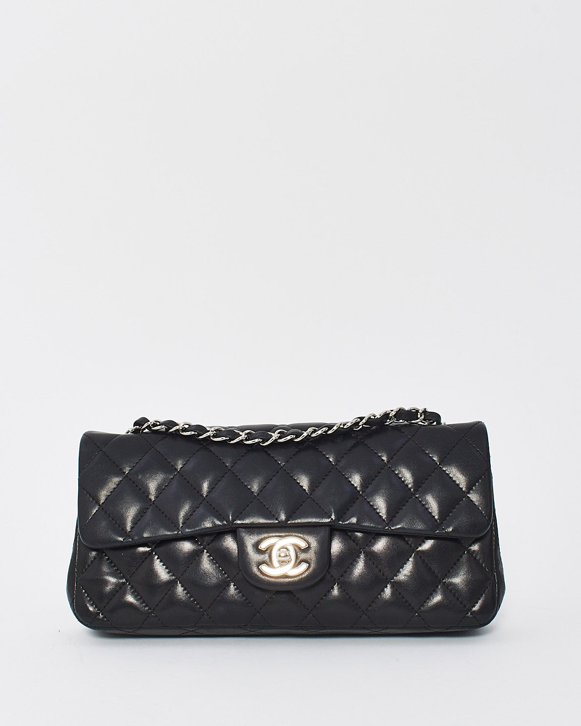 Chanel Black Lambskin Leather East West Shoulder Bag with SHW