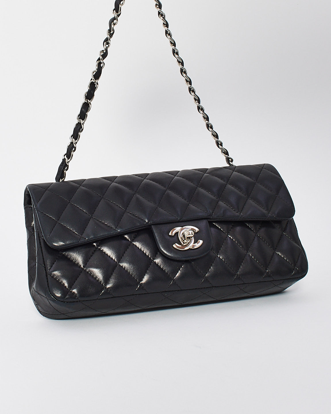 Chanel Black Lambskin Leather East West Shoulder Bag with SHW