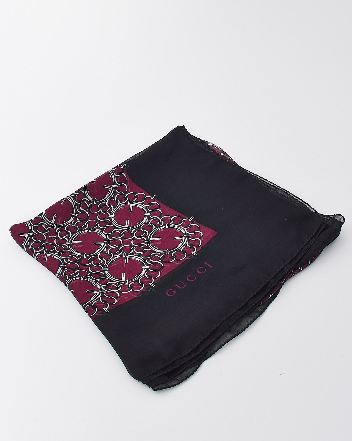 Gucci Black & Plum Chain Link Silk Scarf