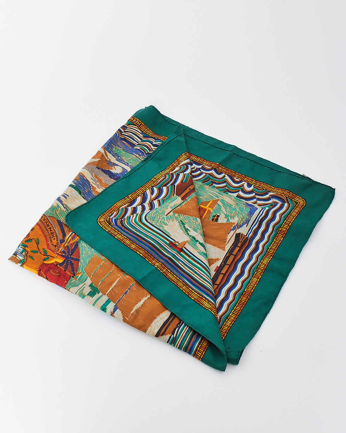 Hermès Green & Bronze 1880 Henry F. Smith Sailor Silk Scarf