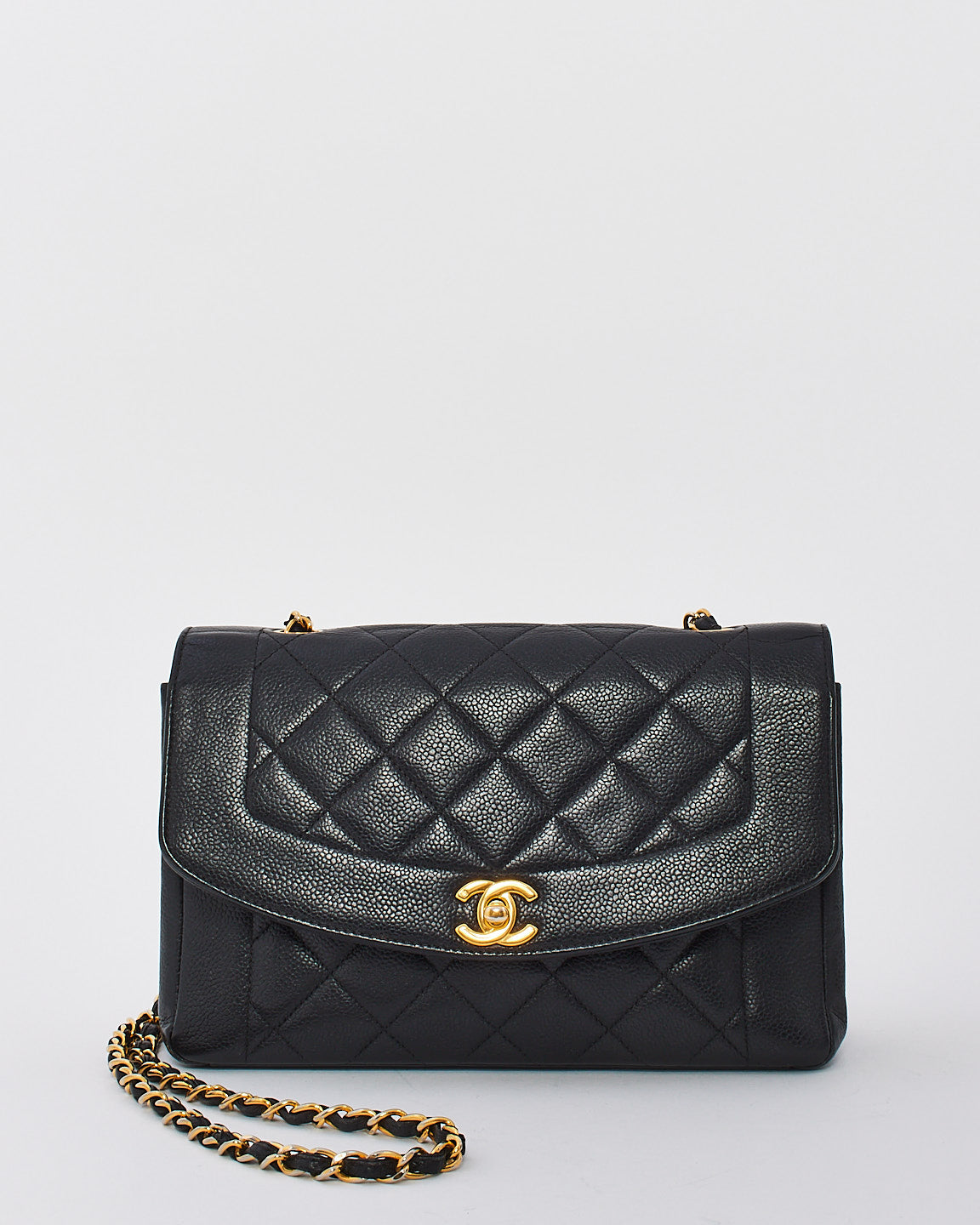 Chanel Vintage Black Caviar Leather Medium Diana Flap Shoulder Bag