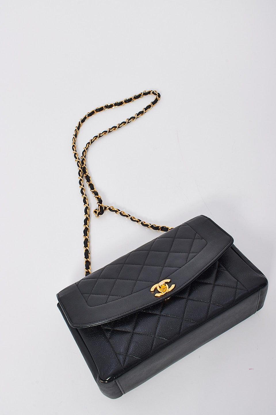 Chanel Vintage Black Caviar Leather Medium Diana Flap Shoulder Bag